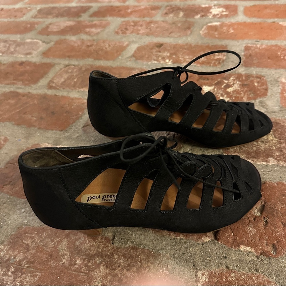 Paul Green Munchen Black Leather LaceUp Open Toe Women's Sandals Handmade size 8 - Picture 7 of 16